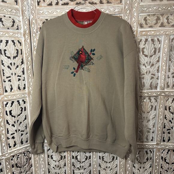 Vintage Top Stitch By Morning Sun Embroidered Cardinal Grandma Sweatshirt XL - Picture 1 of 9
